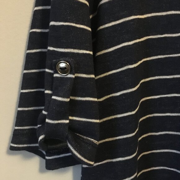 Canadian Rhinestone Collar Half Sleeve Distressed Rayon Striped Top - Picture 4 of 16